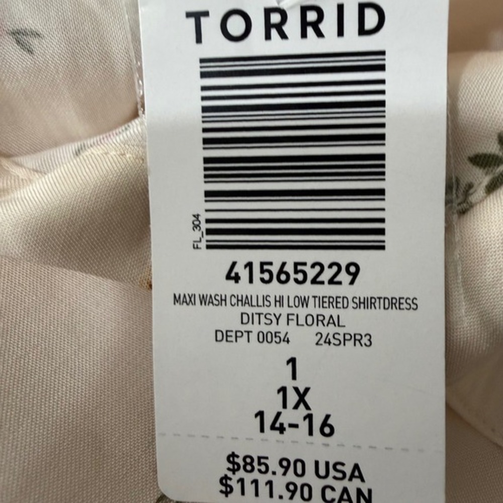 Torrid Maxi Wash Challis Hi Low Tiered Shirtdress 1X 14-16 Ditsy Floral NWT - Picture 7 of 9